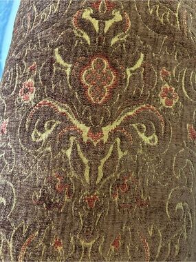 Textured Jacquard Upholstery Fabric - Brown with Gold & Rust Damask